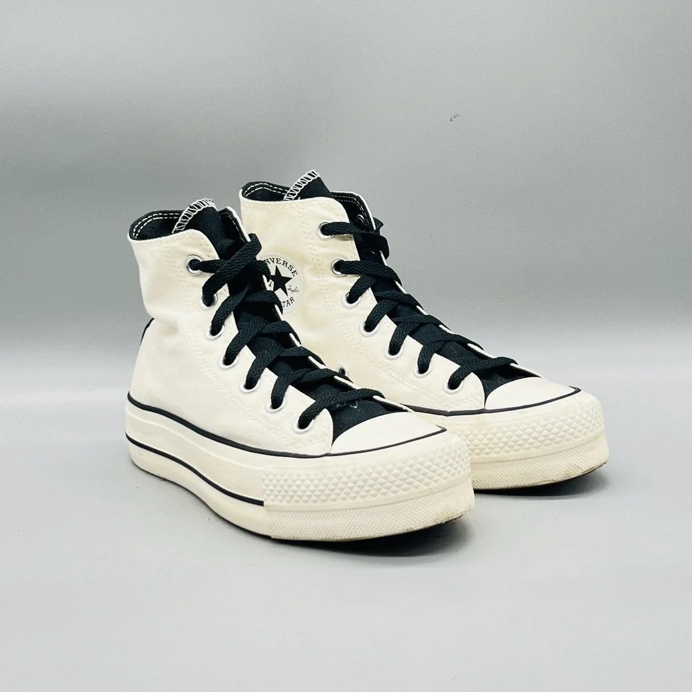 Converse High Top Sneakers Girls 4 White Platform Canvas Chuck Taylor All Star